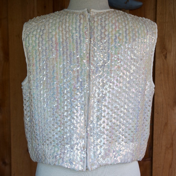 Vintage 60's Sherbet Originals Rainbow Sequin Sleeveless Cropped Top Woman's M/L - Picture 12 of 16